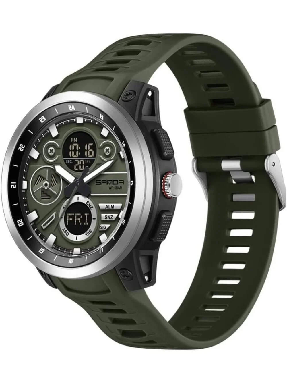Men's Military Green Analog Quartz Stainless Steel Electronic LED Digital Watch